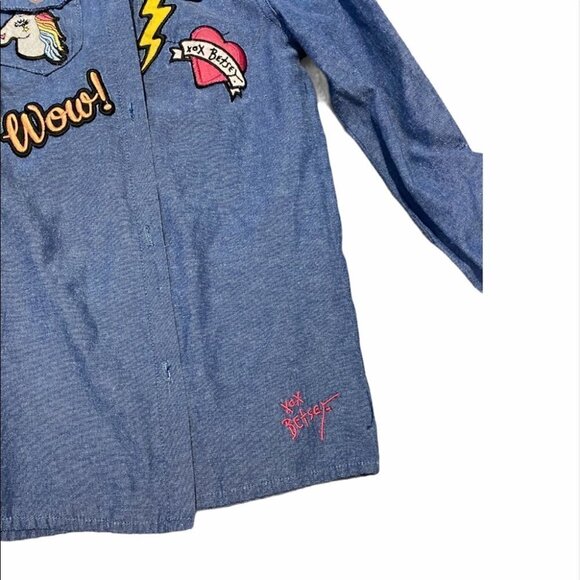 DENIM Top With Embroided Patches Size 6 - Picture 3 of 9